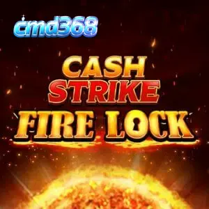 Tampilan visual mesin slot Cash Strike Fire Lock dengan desain grid 3x3 dan elemen api.